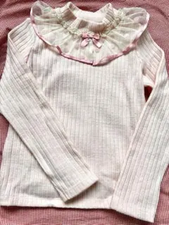 シャーリーテンプル　フリルニット130サーモンピンク美品