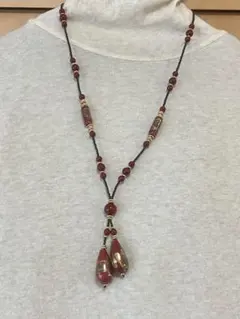 ビーズ　ネックレス　ボルドー　おしゃれ　7