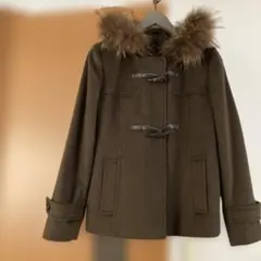 チャイニーズラクーン ファーフード付き　毛100%ショート丈ダッフルコート