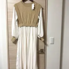 【未使用】SENSE OF PLACE マジョリカプリーツドッキングワンピース