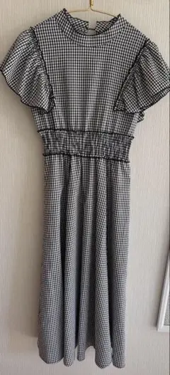 ギンガムチェック 半袖ロングワンピース
