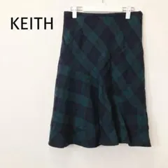 KEITH キース　フレアスカート ひざ丈　グリーン ネイビー チェック　42