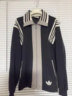 80s アディダス 刺繍ロゴ ガイコツ トラックジャケット デサント製 L 黒