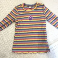 【美品】長袖カットソー ストライプ 花刺繍 120cm