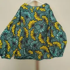 バルーン袖カットソー　アフリカ布　オーバーサイズ