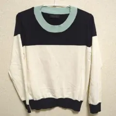 【ウール100%】SIMPLE 配色切り替えニット セーター M