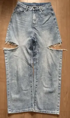 cocomomo カットアウトデニムパンツ ライトブルー L