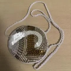 ビーズ刺繍 円形パーティーバッグ