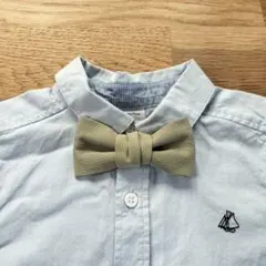 ハンドメイド　キッズ　蝶ネクタイ　リボンブローチ　横縞　カーキ