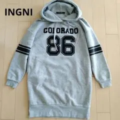 INGNI グレー フード付きロングパーカーM　ワンピース　裏起毛　イング