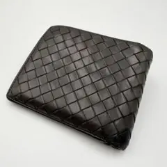 【イタリア製】ボッテガヴェネタ イントレチャート 二つ折り財布　ロゴ刻印　焦げ茶