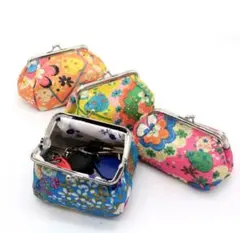 花柄がま口ミニポーチ〈青〉