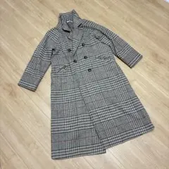 チェック柄ダブルブレストロングコート