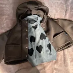 ラブトキシック　ブラウン フード付きパーカー ハート柄ニット セット