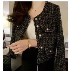 ラメツイードパールボタンノーカラージャケット[ks166]