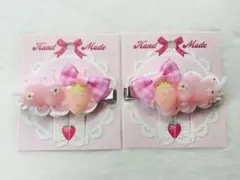 12 ハンドメイド レジン ヘアクリップ 苺 リボン ピンク