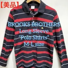 【美品】ブルックスブラザーズ 刺繍ロゴ ストライプ 長袖 ポロシャツ　M-L相当