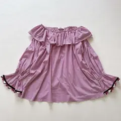 ブルーガール オフショル ストライプ ブラウス ギャザー ピンク ブルマリン