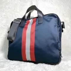 BALLY ストライプ ショルダーバッグ　2WAY ナイロン　ネイビー　A4可