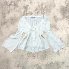 00s ヴィンテージ　古着　リブ編み　ニットカーディガン 白 フレア袖