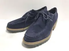 クラークス ワラビー スウェード ヒール スニーカー 23.5cm ネイビー系