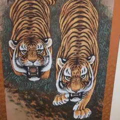 掛け軸 虎 無落款 掛軸 (掛け軸) 猛虎図 有馬荘園 尺幅（長） 約横35cm×縦140cm