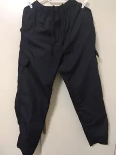 カーゴパンツ ゴム、紐ウエスト サイドポケット ブラック LL 薄手