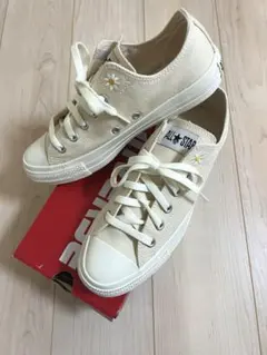 コンバース スニーカー 25cm 新品 オールスター 新品 オフホワイト 花刺繍