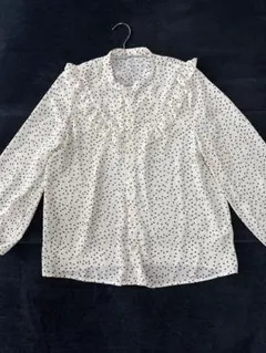 【ROPE'PICNIC】フリル付きドット柄長袖ブラウス