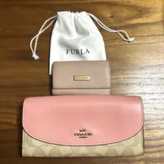 COACH 長財布 ピンク　ベージュ　フルラ　キーケース　ピンク