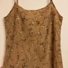 キャミソールワンピース 花柄 ピンク 刺繍入り レトロ
