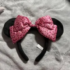 ディズニー　ミニー　カチューシャ　ファンキャップ　ヒョウ　リボン　ピンク