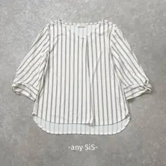 any SiS/ストライプブラウス/4/白/Ｖネック/綺麗め/オフィス/7分袖