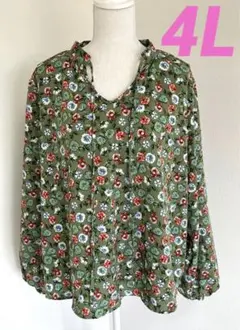 ●64 大きいサイズ♥花柄ブラウス グリーン 3XL