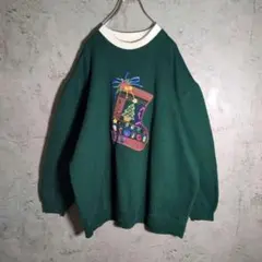 【刺繍デザイン】ビッグサイズ XL スウェット 緑 グリーン 古着 プレゼント