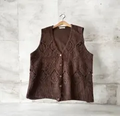 vintageヴィンテージ古着レトロflowerモチーフ花刺繍ニットベスト