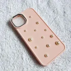 iPhone14用　ケース　パール付き　ピンク