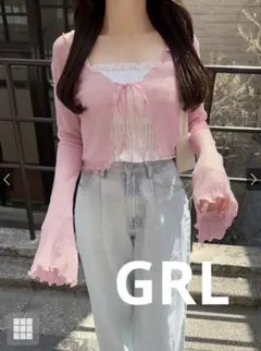 【春夏物セール中】GRL リボンフレアスリーブニットボレロ