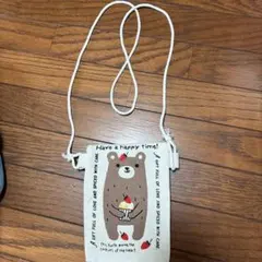 クマのイラスト付きキャンバスポーチ　スマホ入れポーチハンドメイド