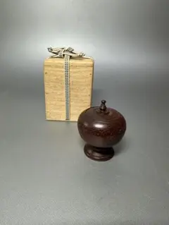 香合　お茶道具　木地　内根来塗り　漆器　漆匠松通　共箱