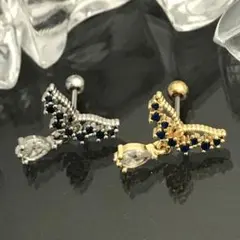 《P327／ゴールド》ブルーczダイヤ♡20G軟骨ピアス／ステンレス