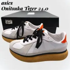 【オニツカタイガー】厚底スニーカー（24）デレシティ DELECITY 白×橙