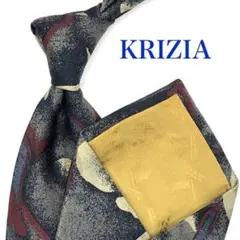 【美品】KRIZIA ネクタイ 総柄 幾何学柄 ブラック系 シルク