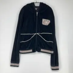 RODEO ロデオ ネイビー フード付きベロアジップパーカー