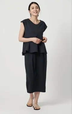 【UNITED ARROWS】 ペプラムトップ&バルーンワンピース　ネイビー