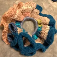 ハンドメイド　ニットシュシュ　多色フリルシュシュ