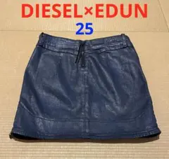 DIESEL × EDUN デニム 光沢 ネイビー ストレッチ ミニスカート