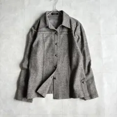 Leilian シルク混 ツイードジャケット グレーミックス 11号 日本製