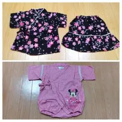 【2点セット】ミニーマウス 甚平＆ 浴衣ドレス さくら柄　女の子 ベビー 80
