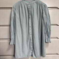 SHIPS 水色　7部丈ブラウス　ギャザー入り